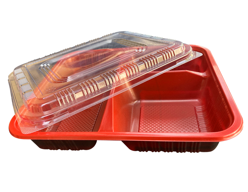 Bento Tray 3 Compartment Red with Lid 50set/pack (₱8.00/set)