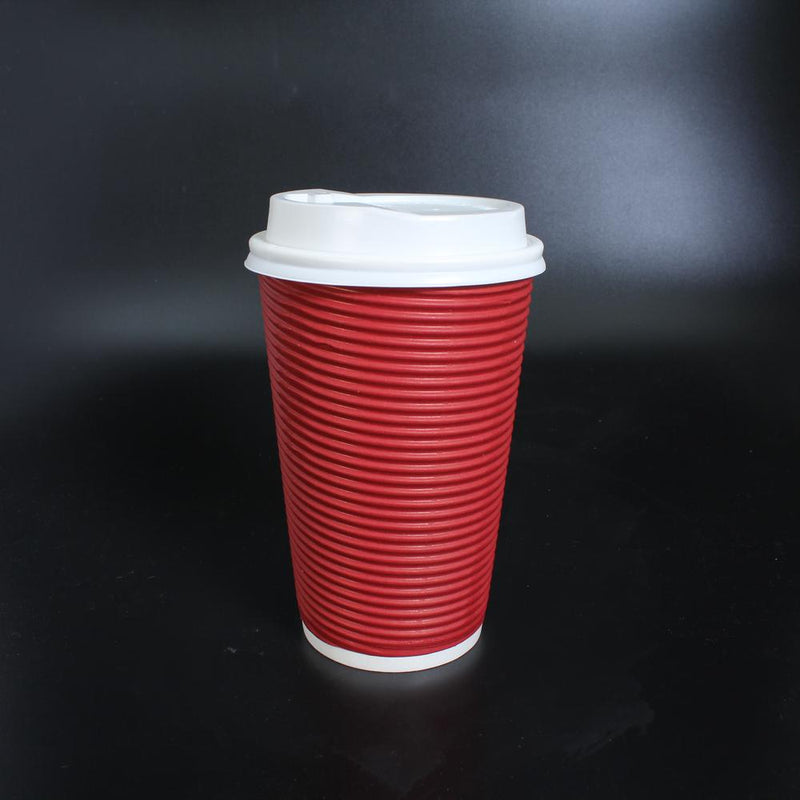 Coffee Cup Paper Double Wall Ripple Red with lid 16oz 80mm Diameter 50pcs/pack (₱8.55/set)